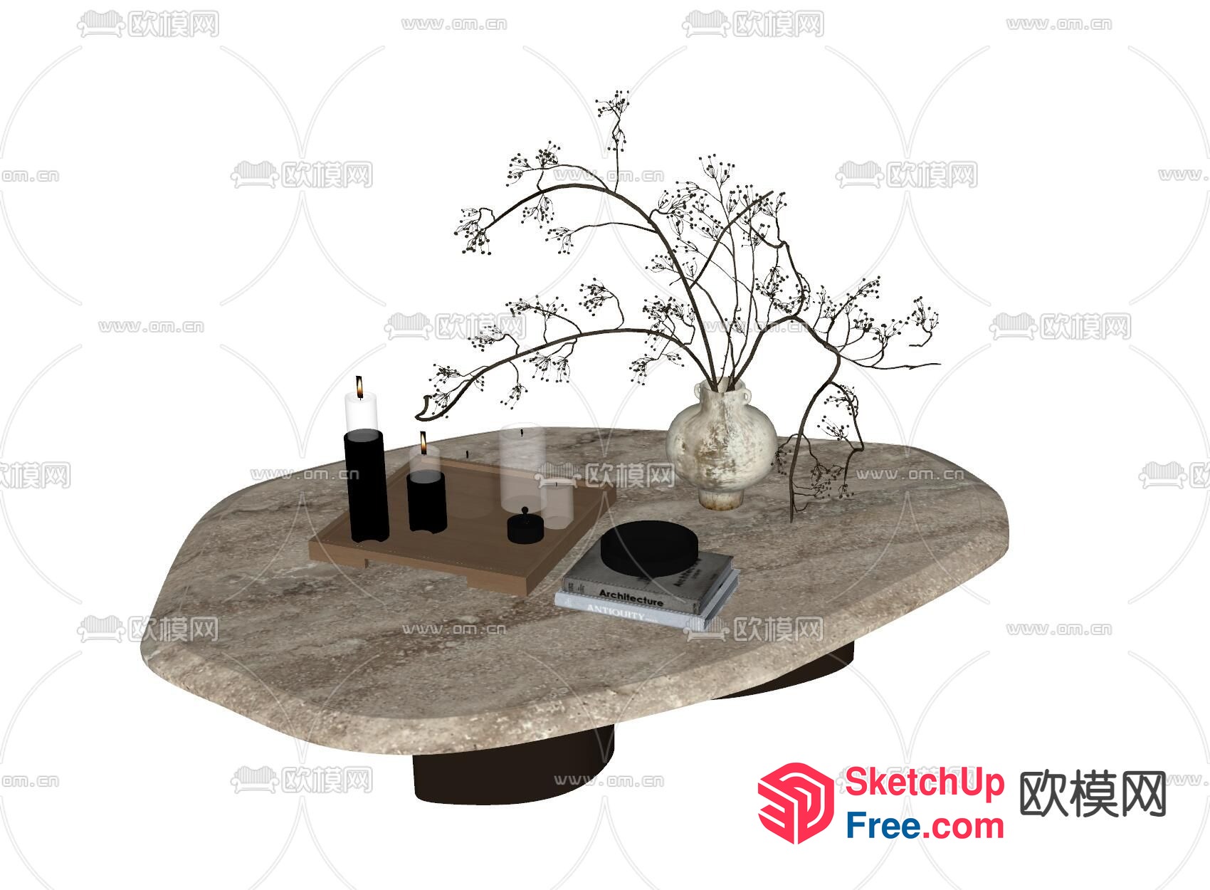 Minimalist Japanese Style Living Room With Elegant Coffee Table 3D SketchUp File