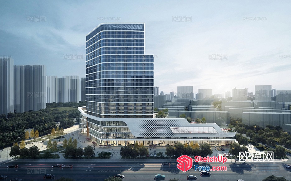 Modern Glass And Steel Office Building 3D SketchUp File