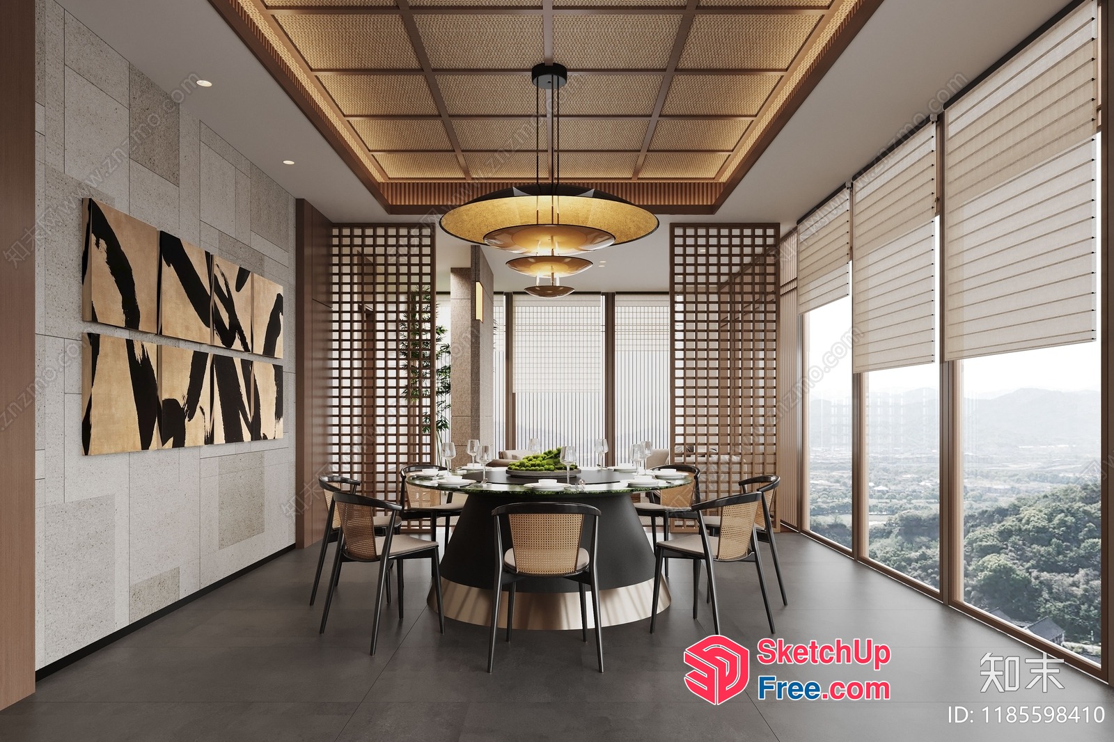 Modern Asian-Inspired Dining Room With Natural Light 3D SketchUp File
