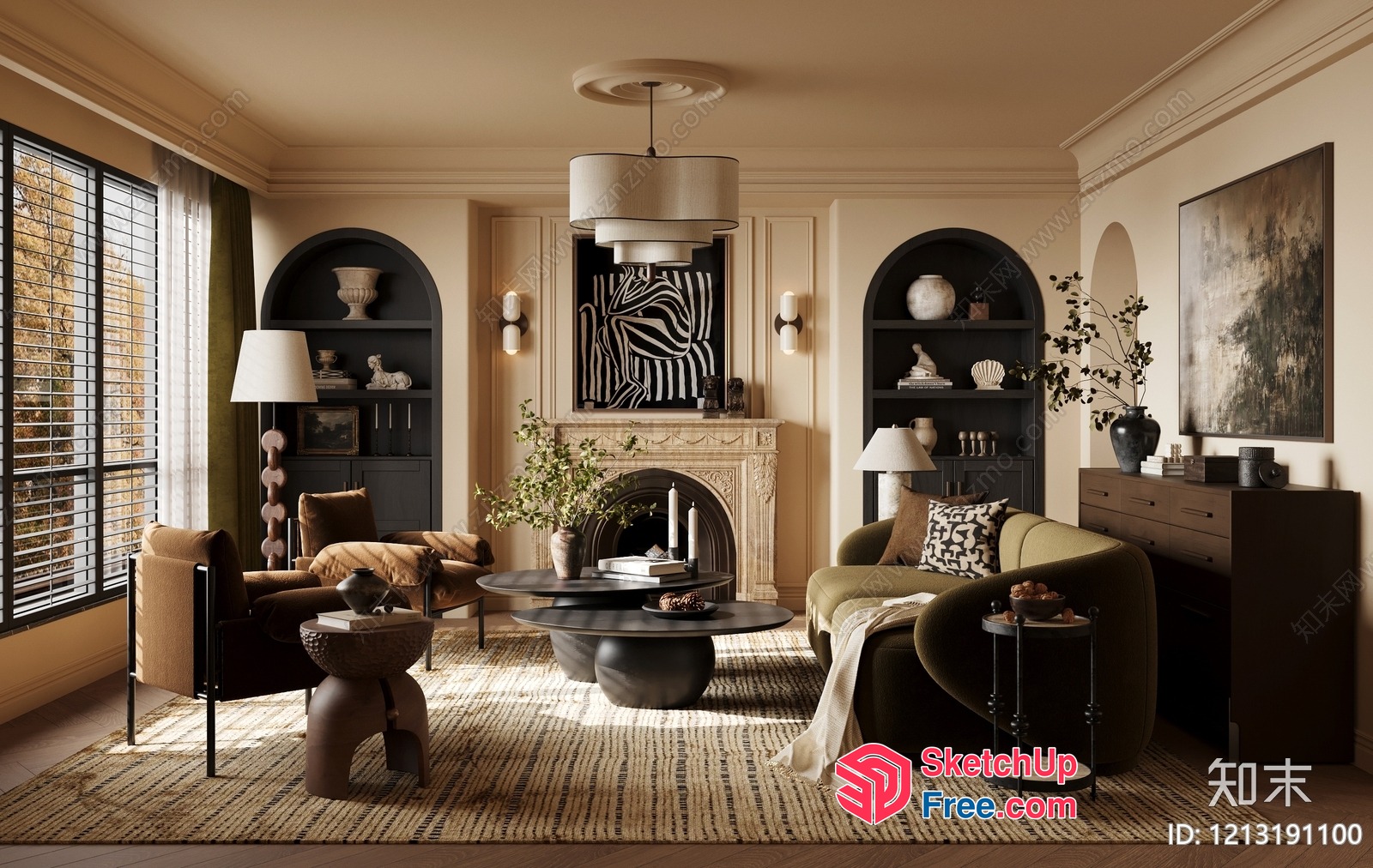 Warmly Lit Modern Living Room With Neutral Tones 3D SketchUp File