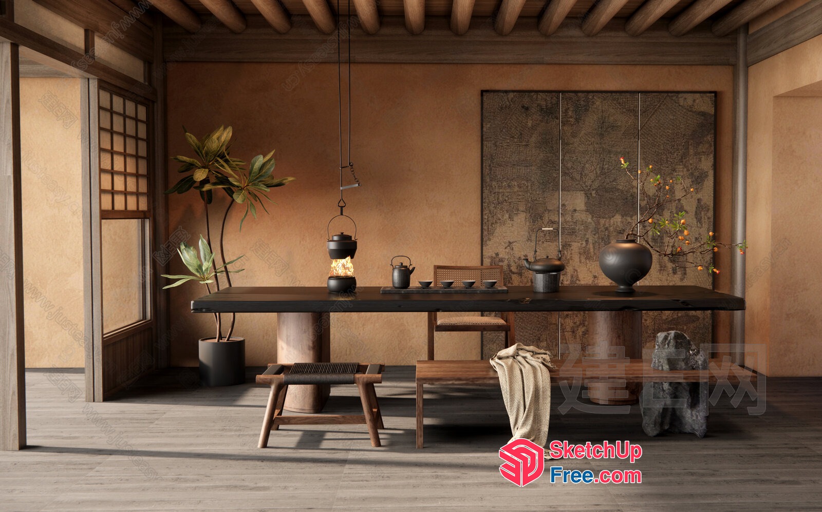 Elegant And Sophisticated Wabi-Sabi Style Dining Room 3D SketchUp File