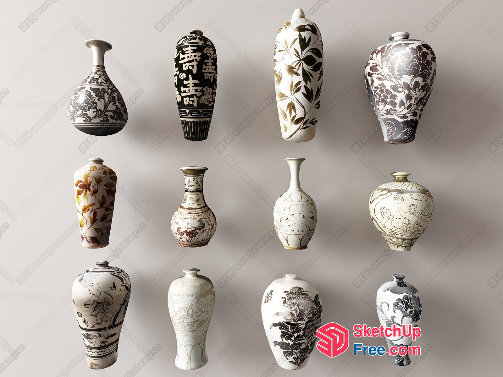 Exquisite Asian-Inspired Vases 3D SketchUp File
