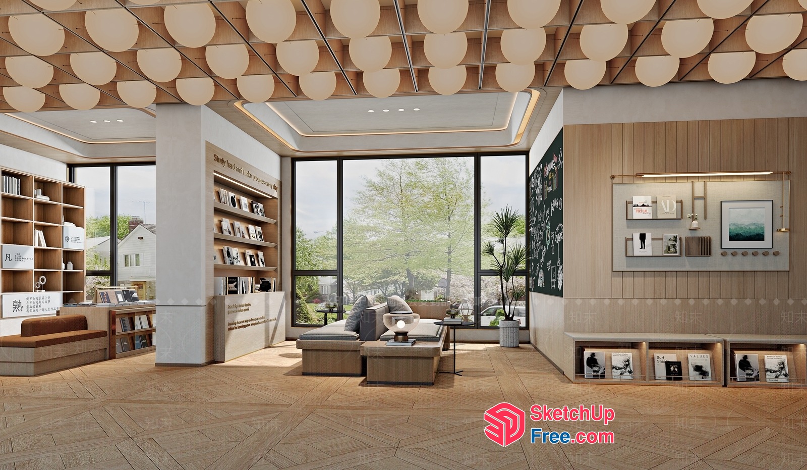 Modern Living Room With Elegant Ceiling And Large Window 3D SketchUp File