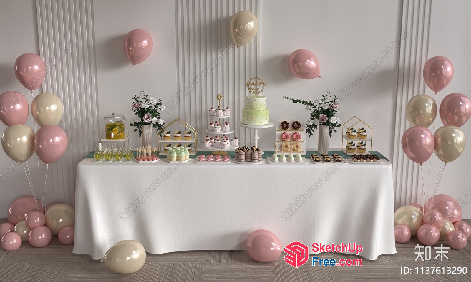 Elegant And Sophisticated Dessert Table Setting 3D SketchUp File