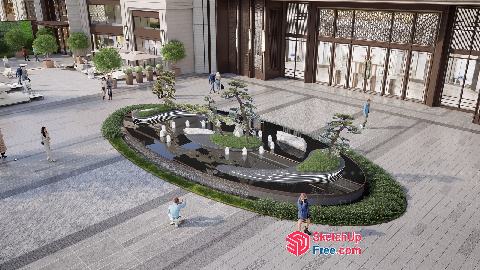 Modern Japanese-Inspired Courtyard Space 3D SketchUp File