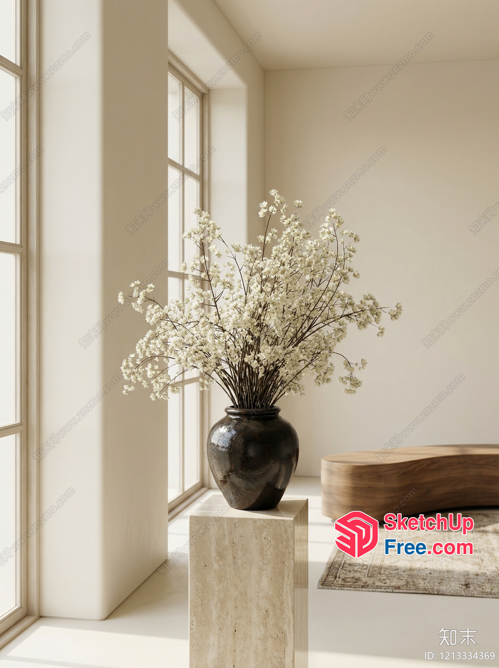 Modern Minimalist Interior With Elegant White Flowers 3D SketchUp File