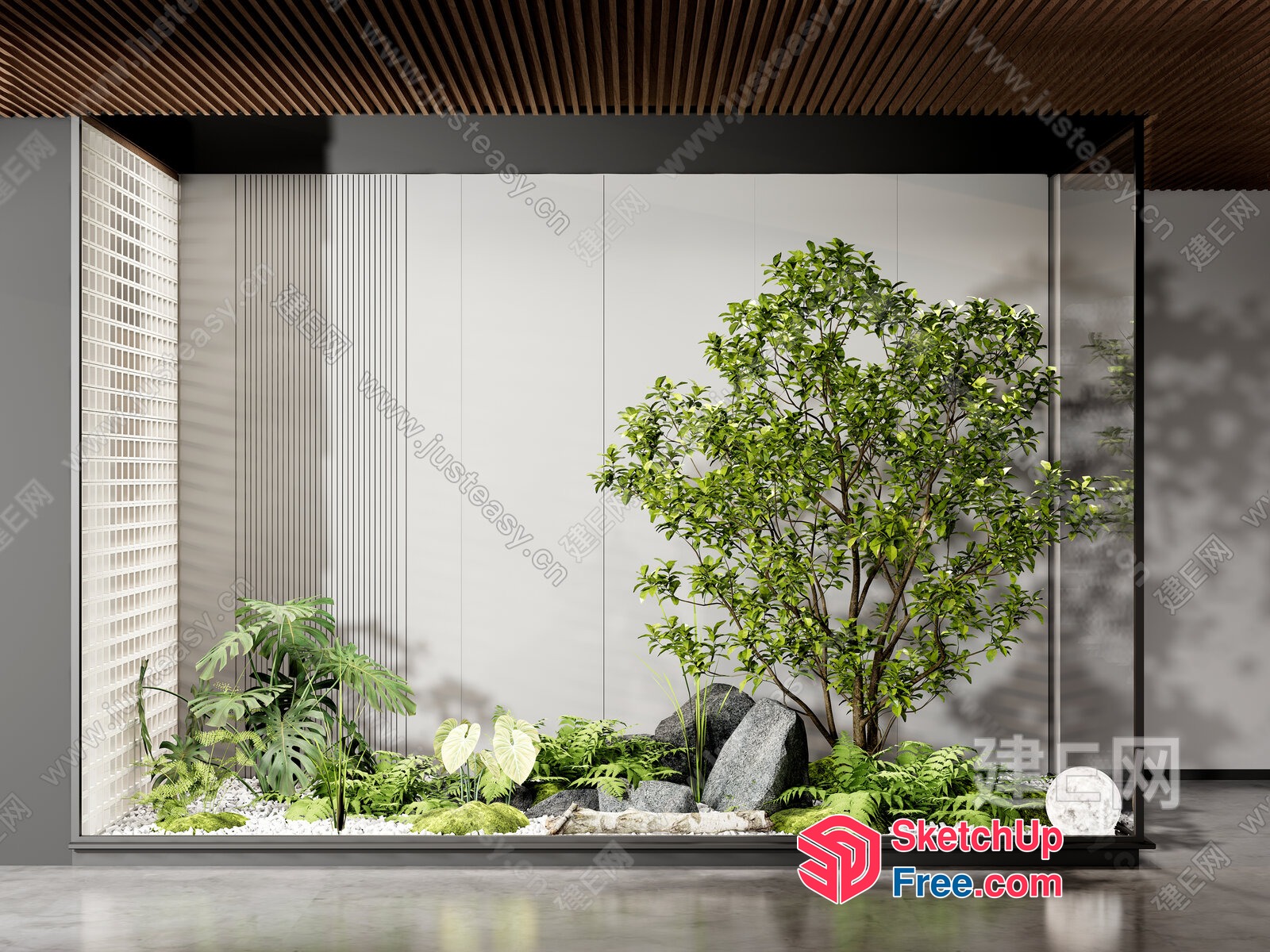 Modern Greenery Garden In A Sleek Glass Room 3D SketchUp File