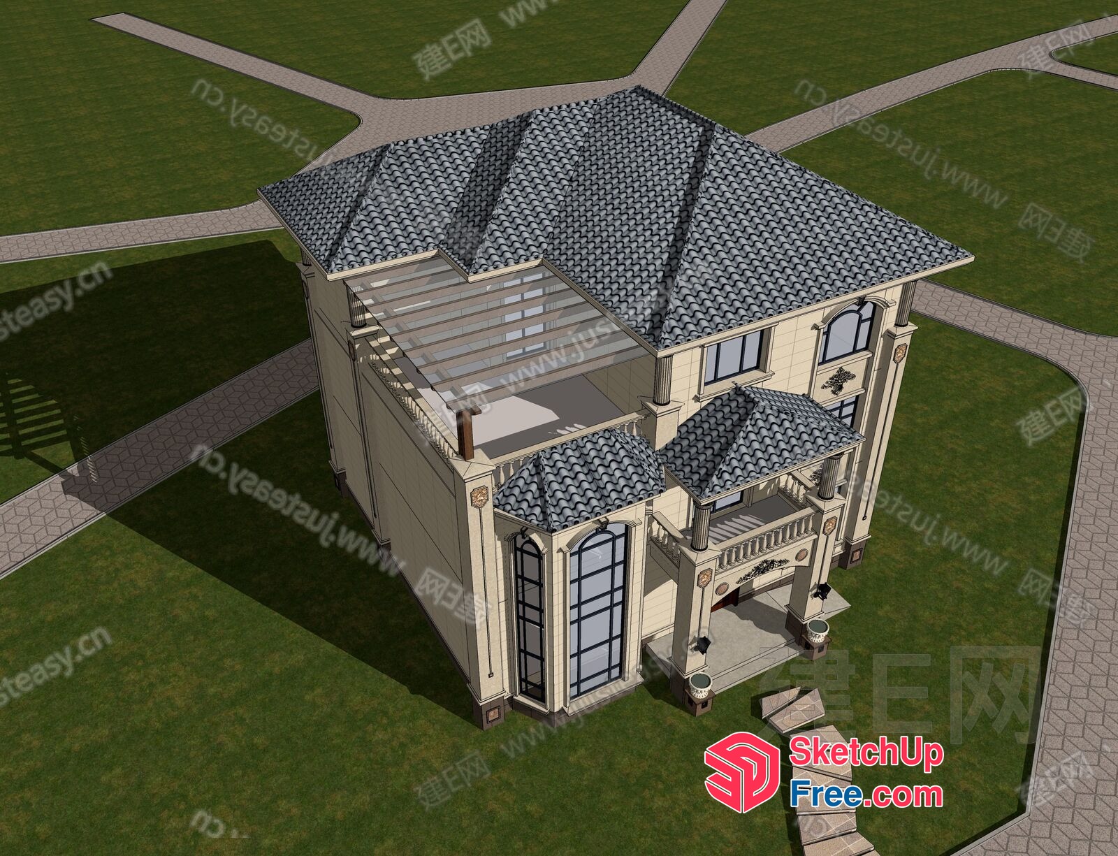 Elegant European-Style Villa With Classic Architecture 3D SketchUp File