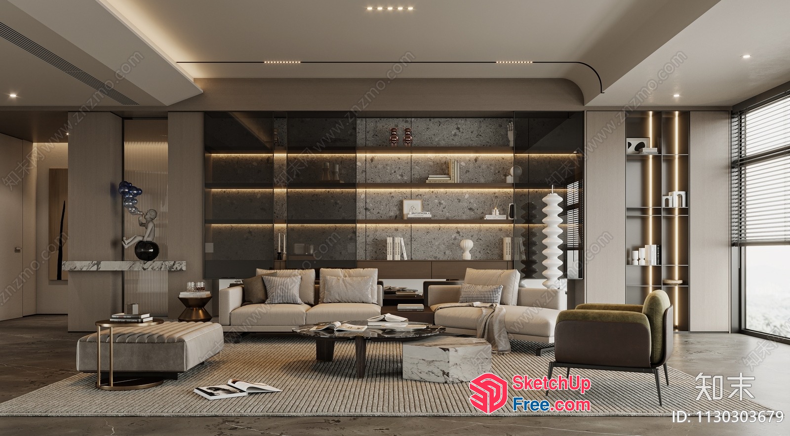 Modern Living Room With Neutral Color Scheme And Sleek Furniture 3D SketchUp File