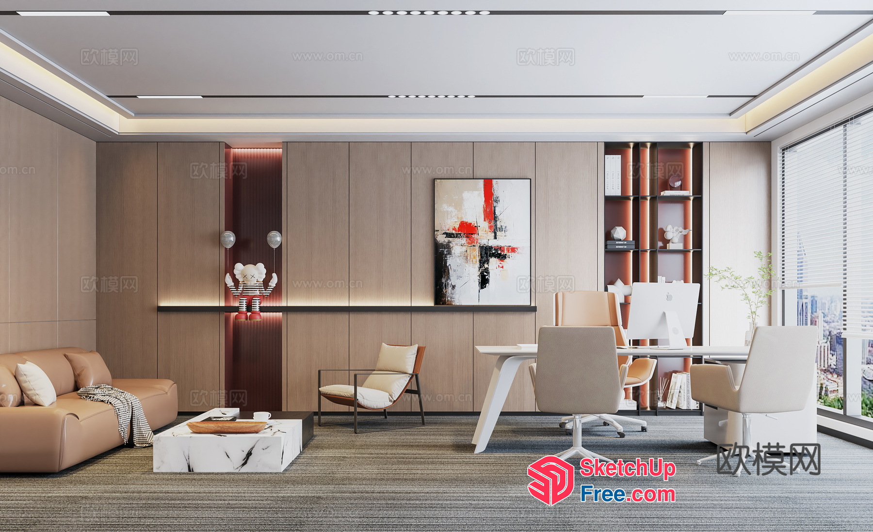 Modern Office Interior With Neutral Color Scheme 3D SketchUp File