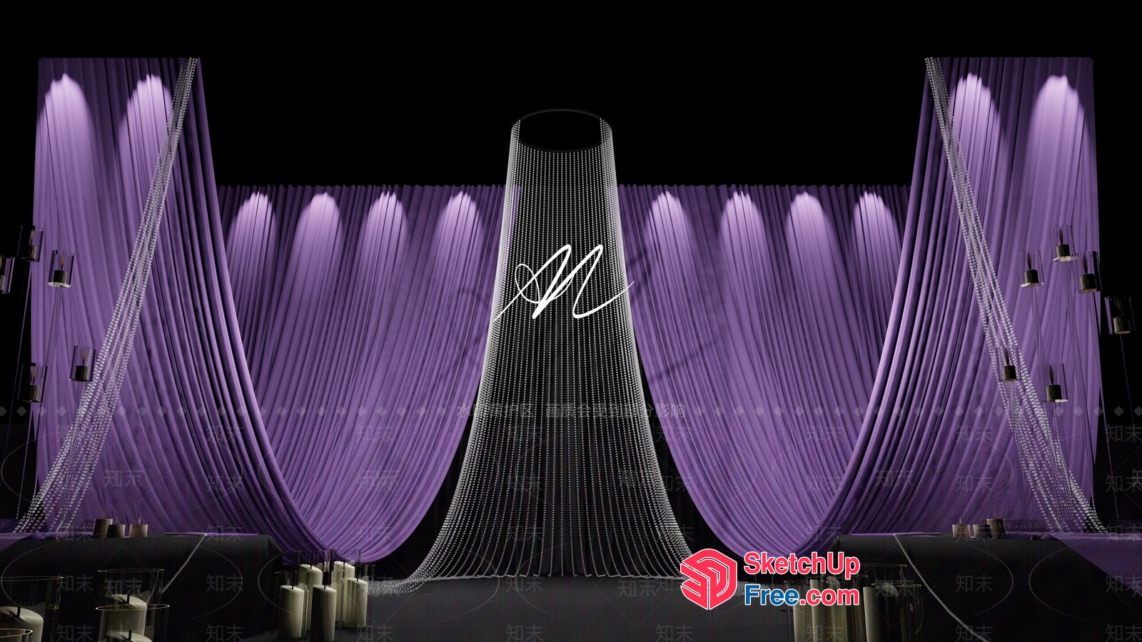Lavish Purple Stage Decor 3D SketchUp File