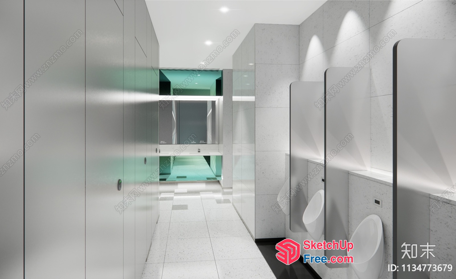 Modern Public Restroom With Sleek Fixtures And White Marble 3D SketchUp File