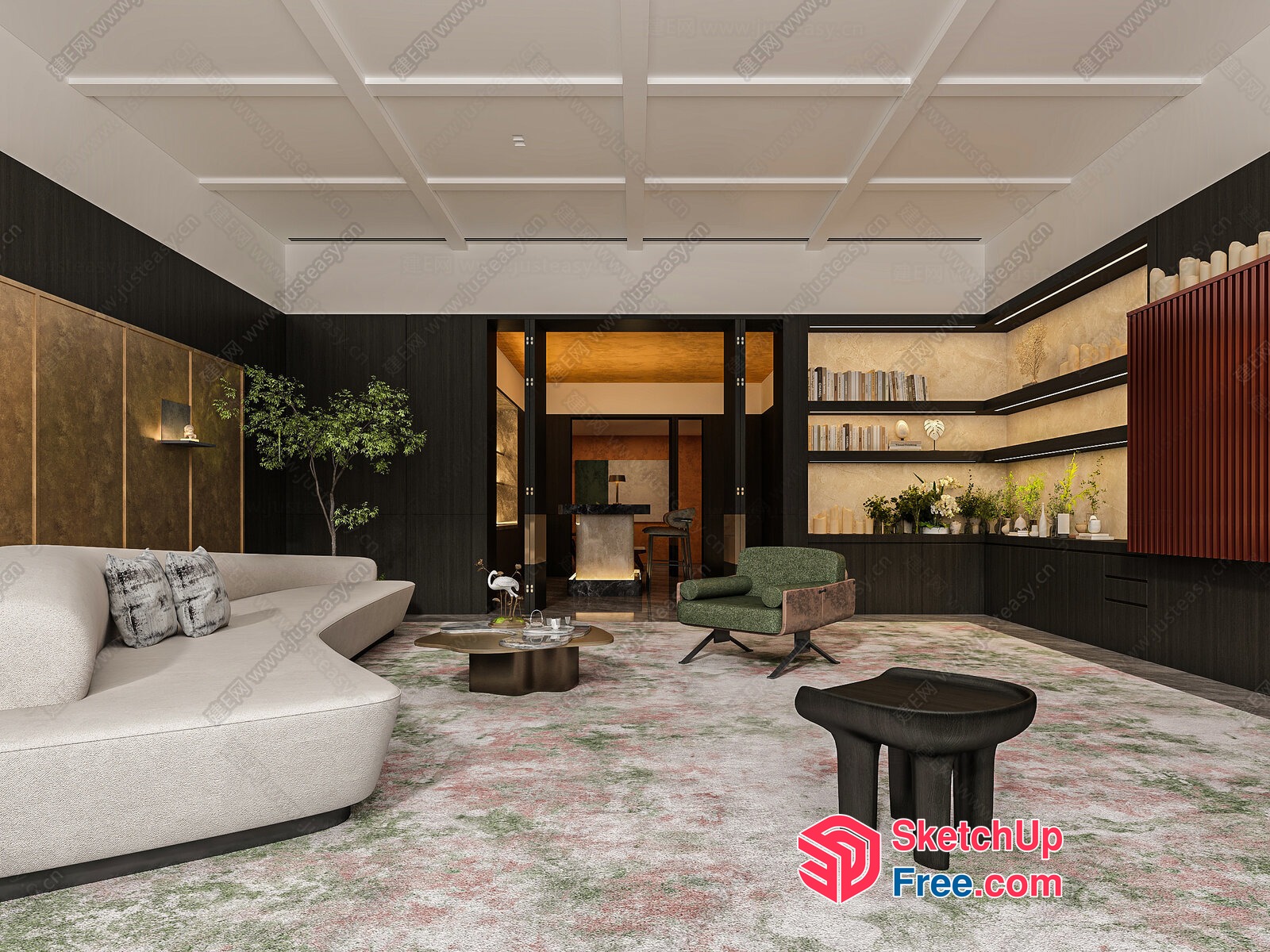 Modern Living Room With Elegant Furniture And Decor 3D SketchUp File
