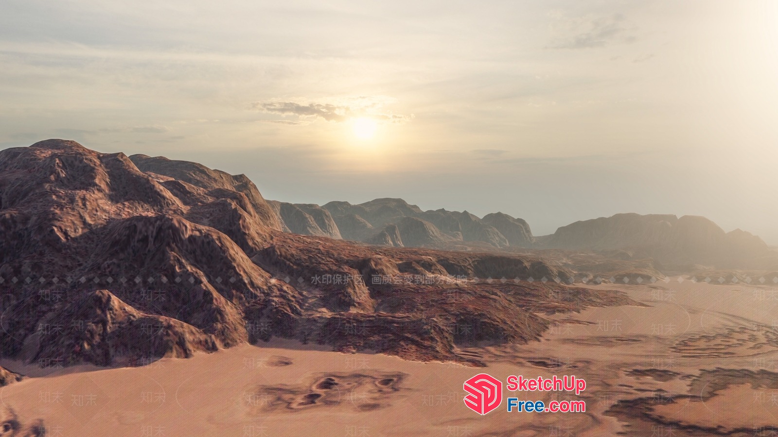 Desert Landscape With Rocky Terrain And Sand Dunes 3D SketchUp File
