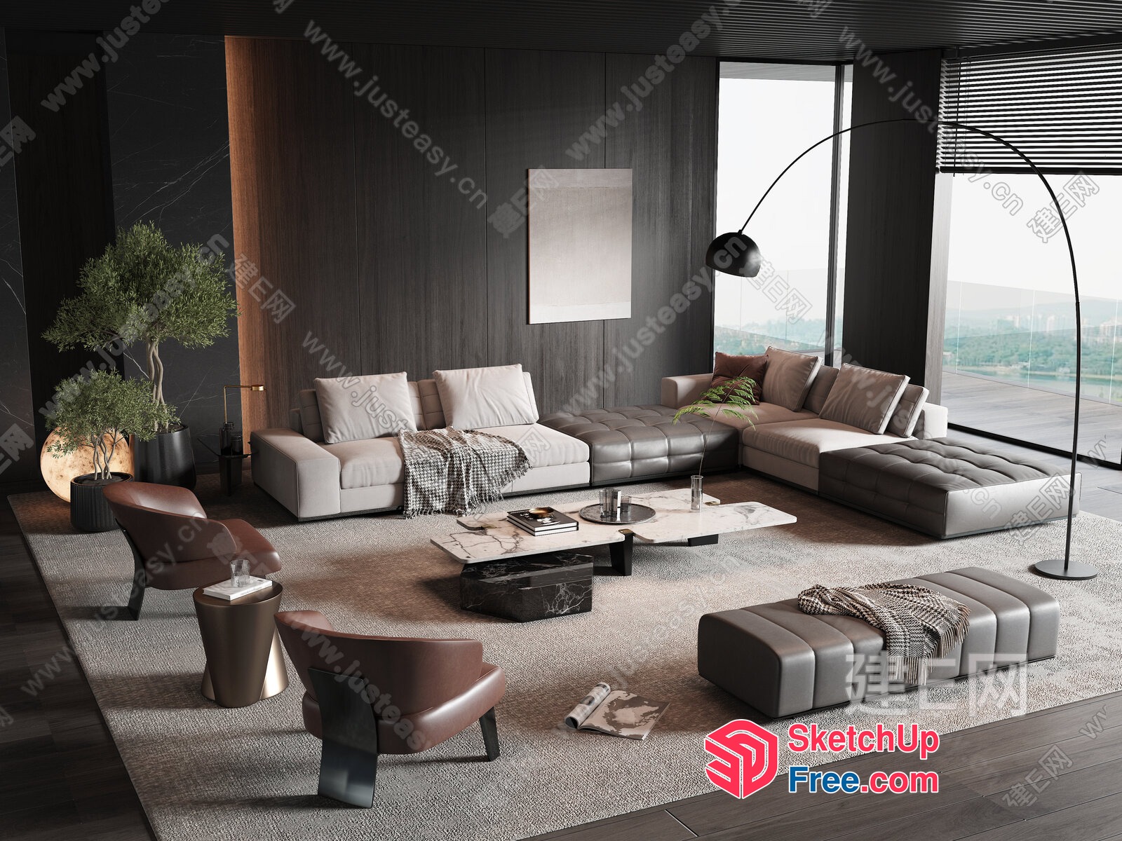 Modern Living Room With Minimalist Furniture And Natural Light 3D SketchUp File