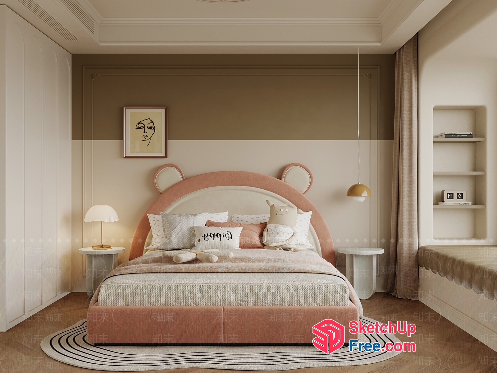 Vibrant Creamy Style Bedroom Interior 3D SketchUp File