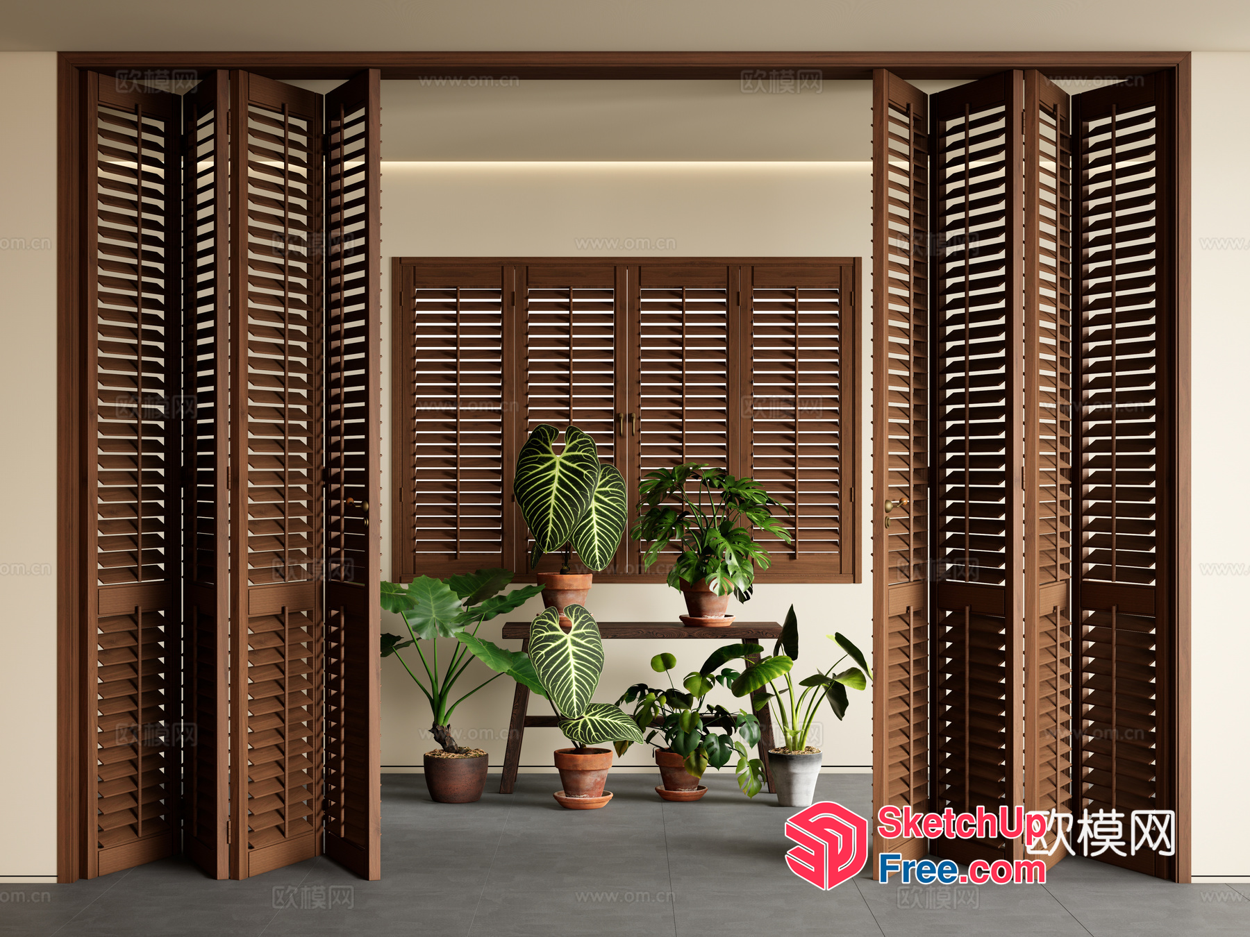 Lush Greenery And Wooden Accents In A Serene Room 3D SketchUp File