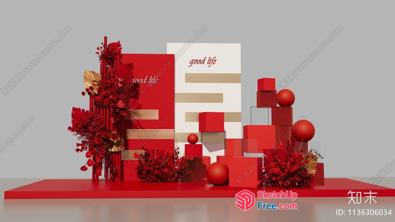 Red And White Decorative Wall With Good Life Sign 3D SketchUp File
