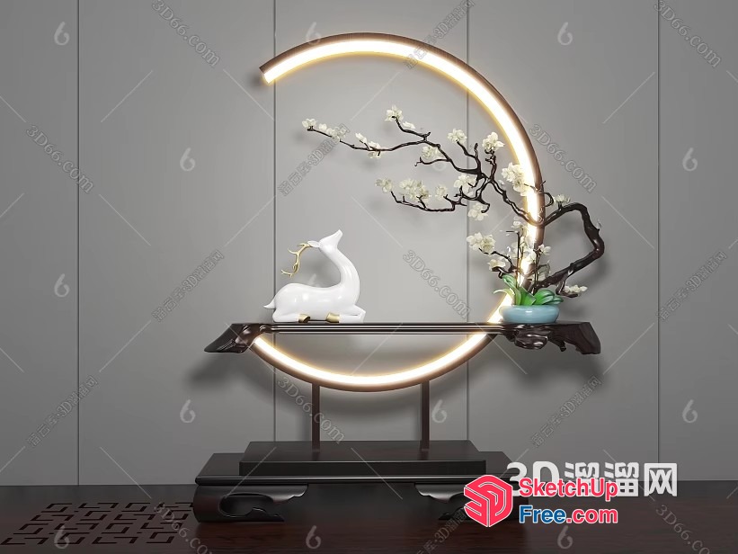 Elegant White Deer And Cherry Blossom Decor 3D SketchUp File