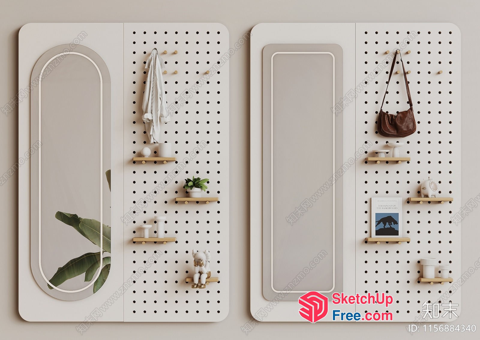 Modern Minimalist White Pegboard Wall Decor 3D SketchUp File