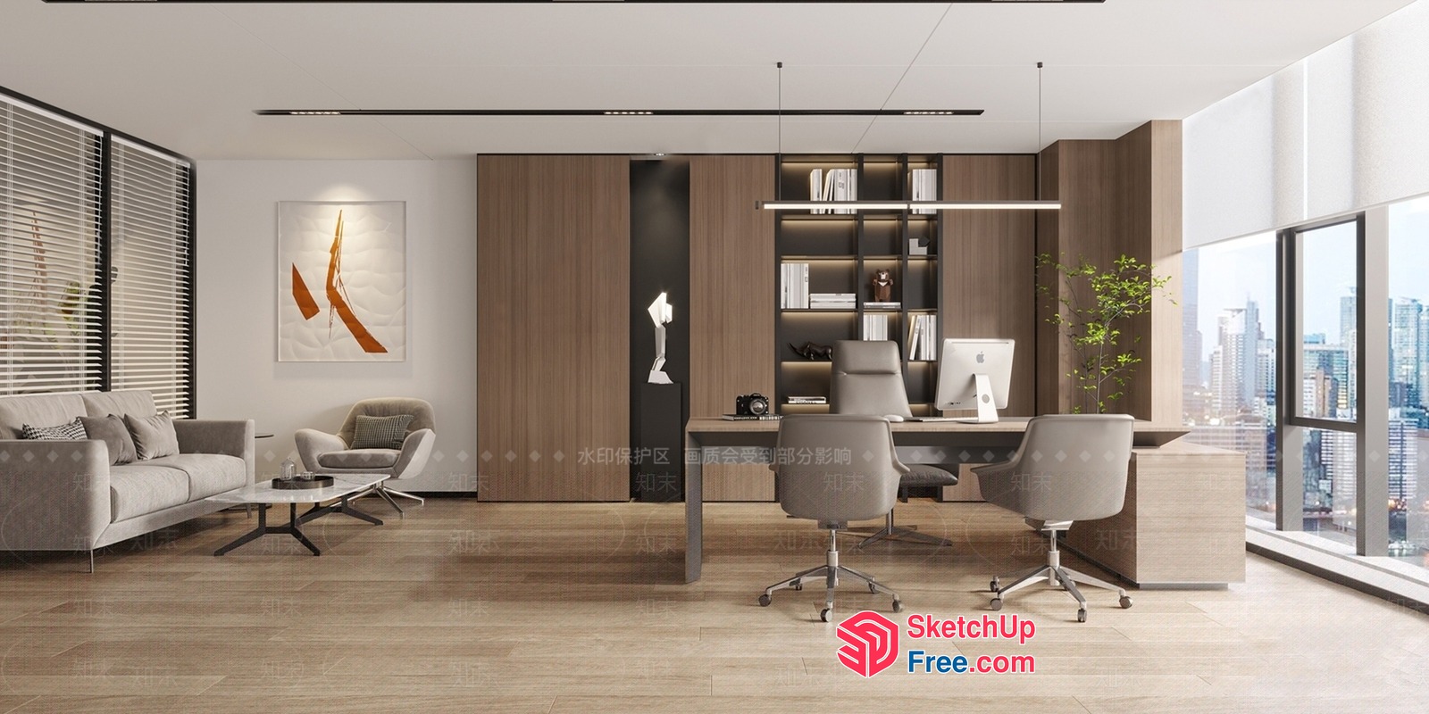 Modern Office Space With City View 3D SketchUp File