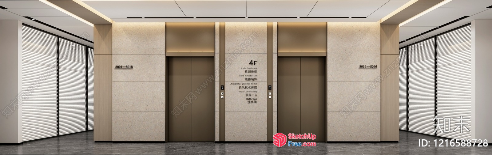 Modern Elevator And Stairway Entrance 3D SketchUp File