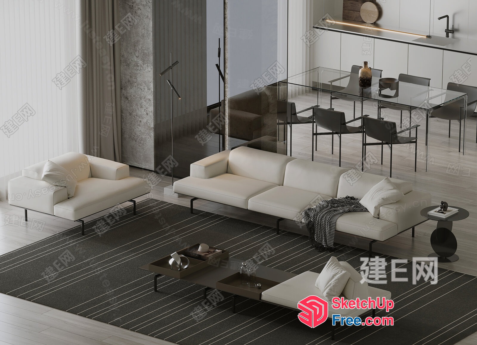 Modern Minimalist Living Room With White Furniture 3D SketchUp File