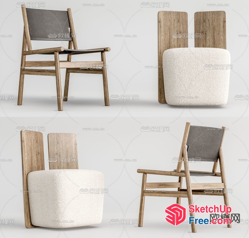 Wooden And Fabric Armchair With High Backrest 3D SketchUp File
