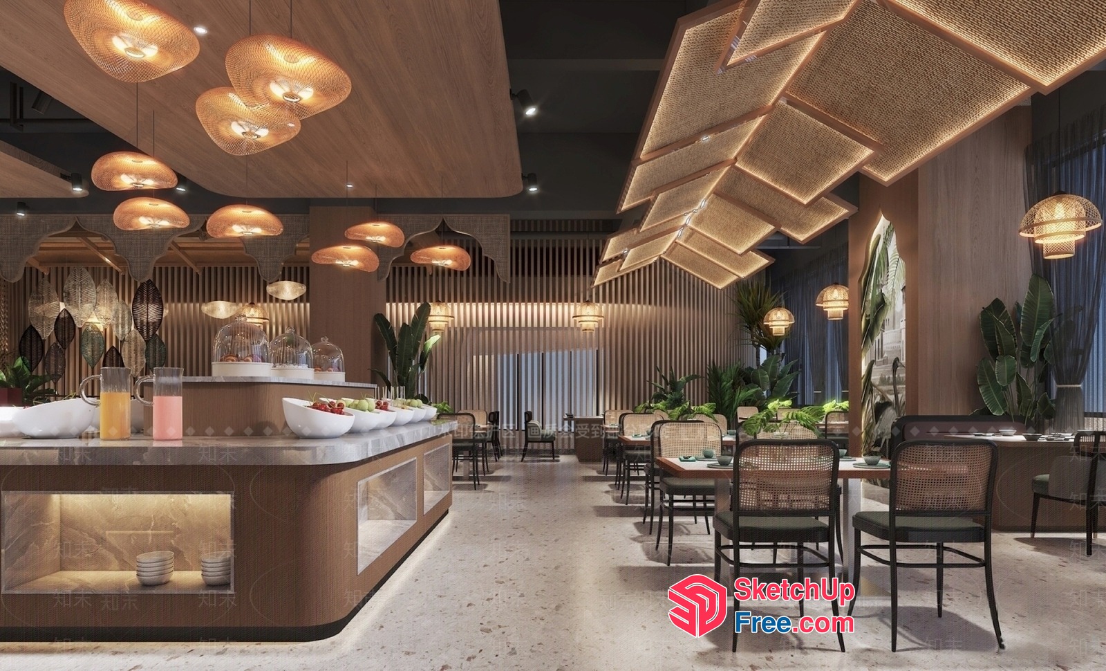 Modern Restaurant With Unique Lighting And Decor 3D SketchUp File