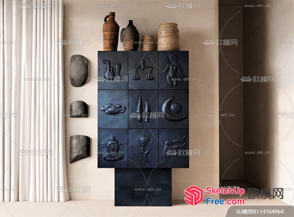 Decorative Cabinet With Unique Carvings 3D SketchUp File