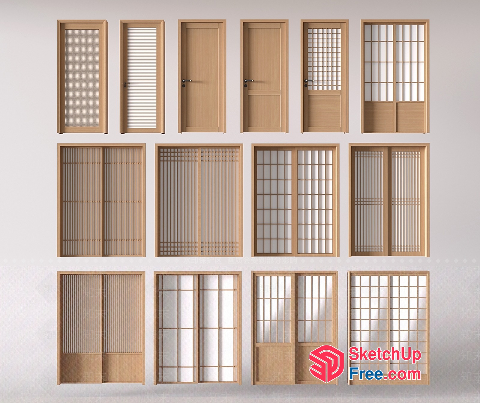 Wooden Doors With Shoji Screens 3D SketchUp File