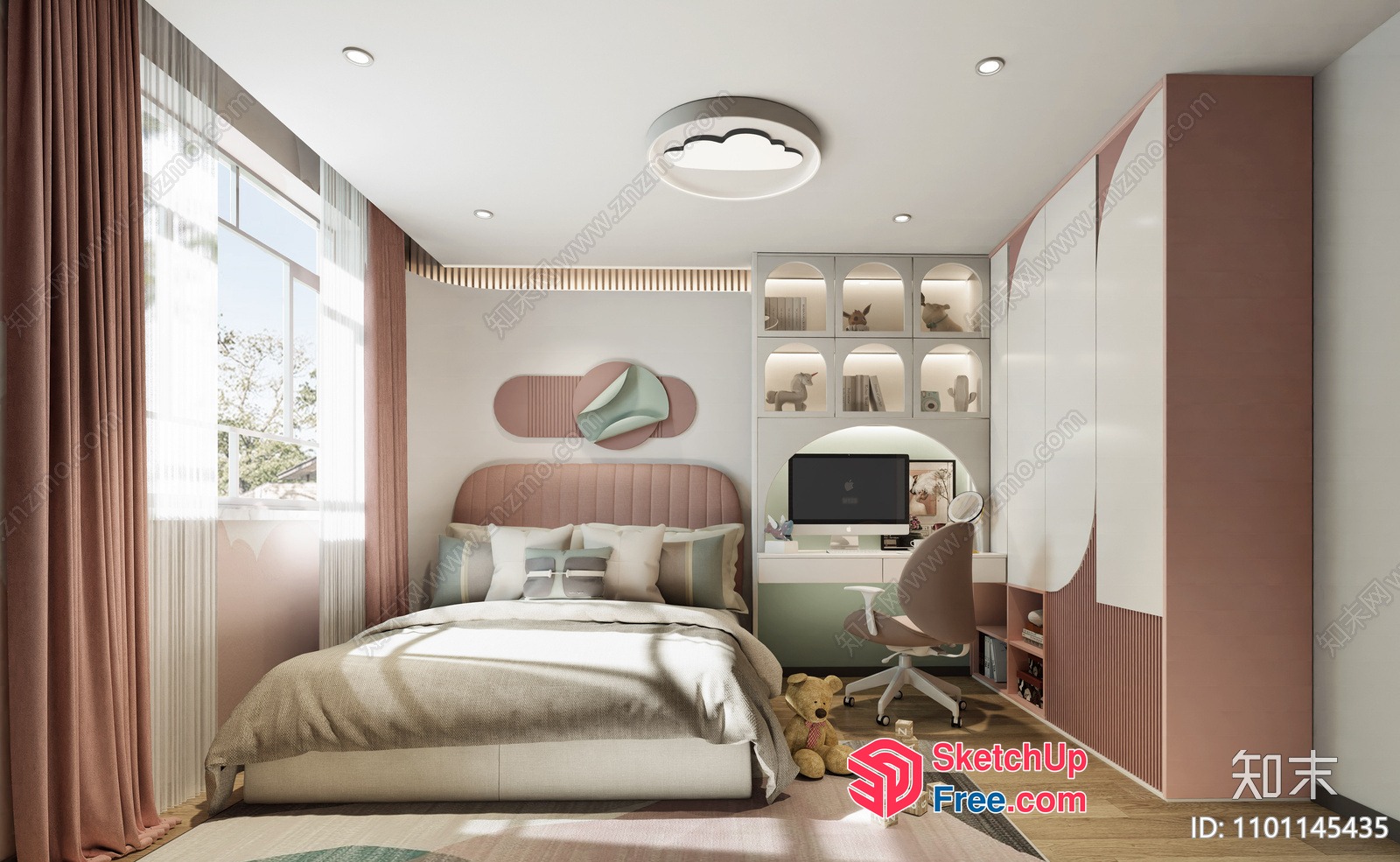 Elegant And Cozy Bedroom With Soft Pastel Colors 3D SketchUp File