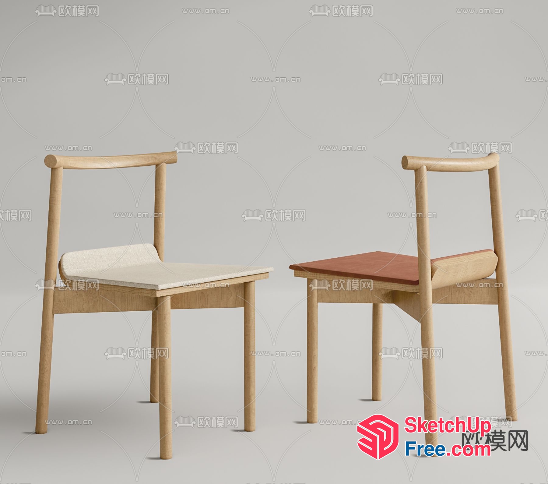Two Wooden Chairs With Cushions 3D SketchUp File