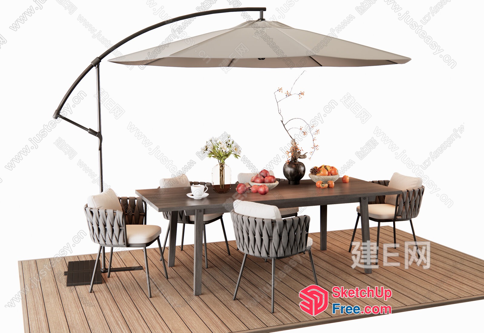 Outdoor Dining Table Set With Umbrella 3D SketchUp File