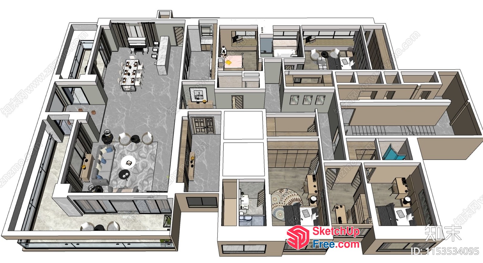 Modern Apartment Interior Design With Spacious Living Area 3D SketchUp File