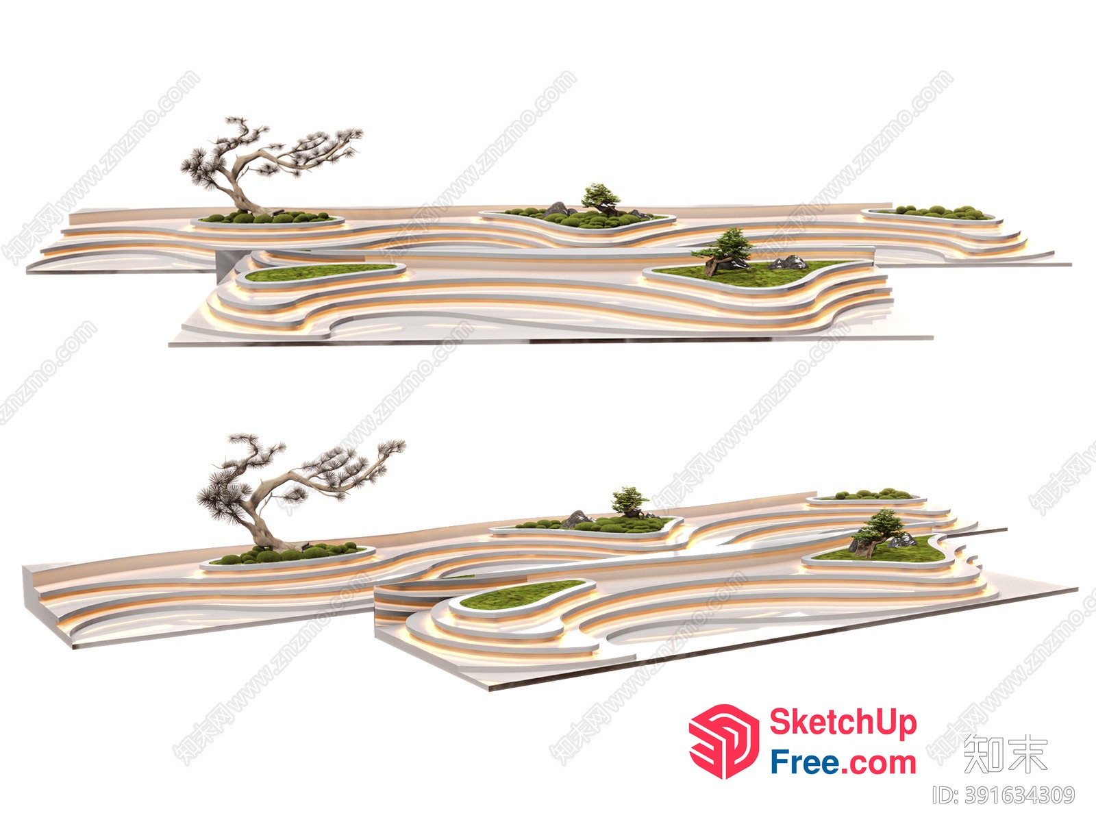 Wavy Landscape With Trees And Grass 3D SketchUp File