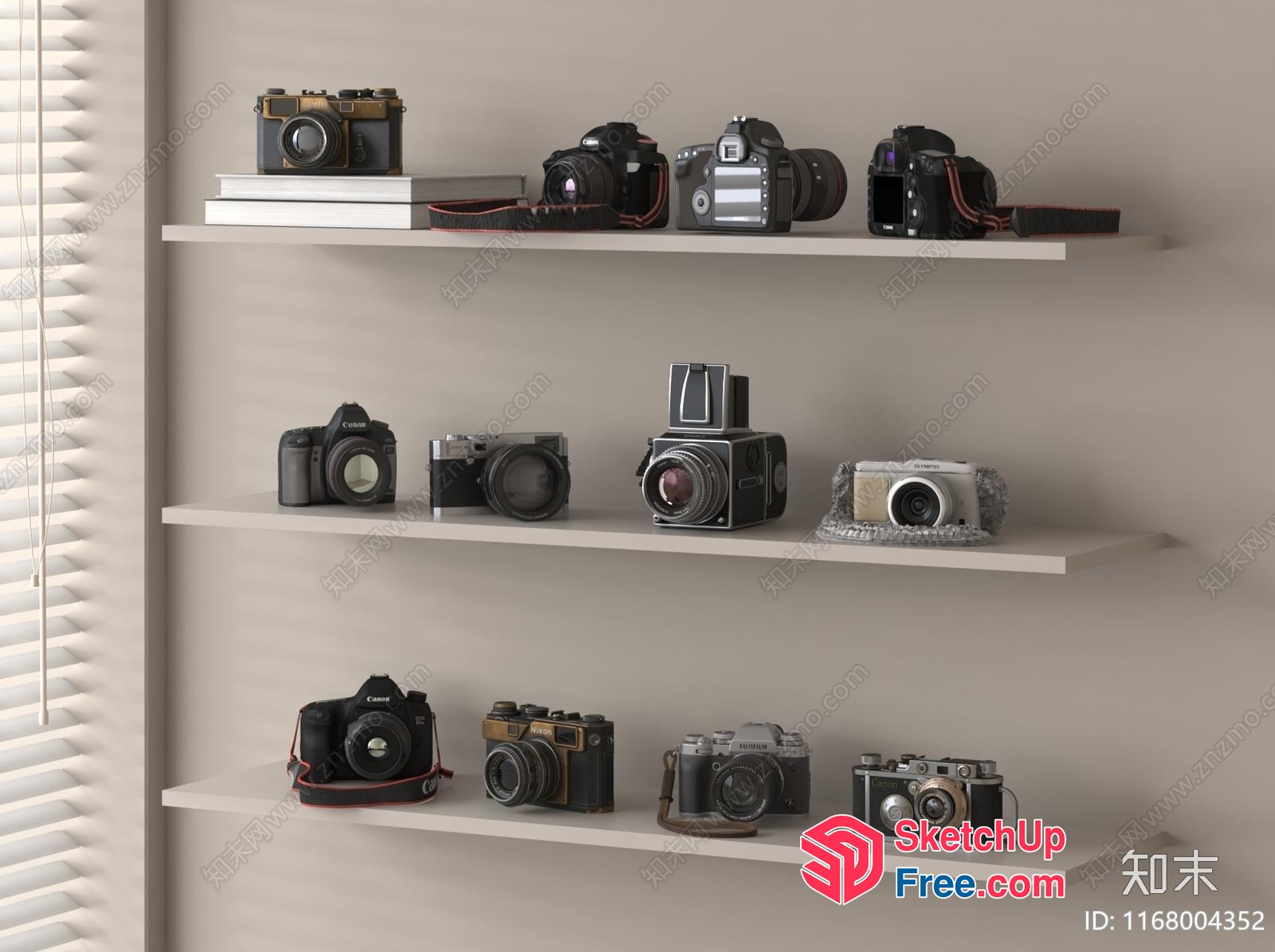 Camera Collection On White Floating Shelves 3D SketchUp File