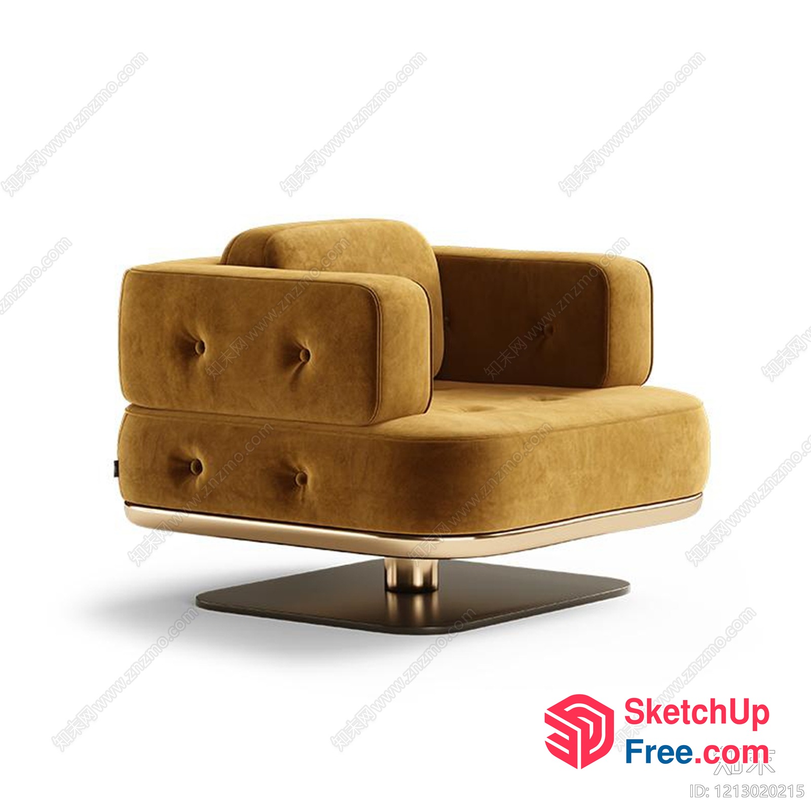 Elegant Gold Armchair With Sleek Base 3D SketchUp File