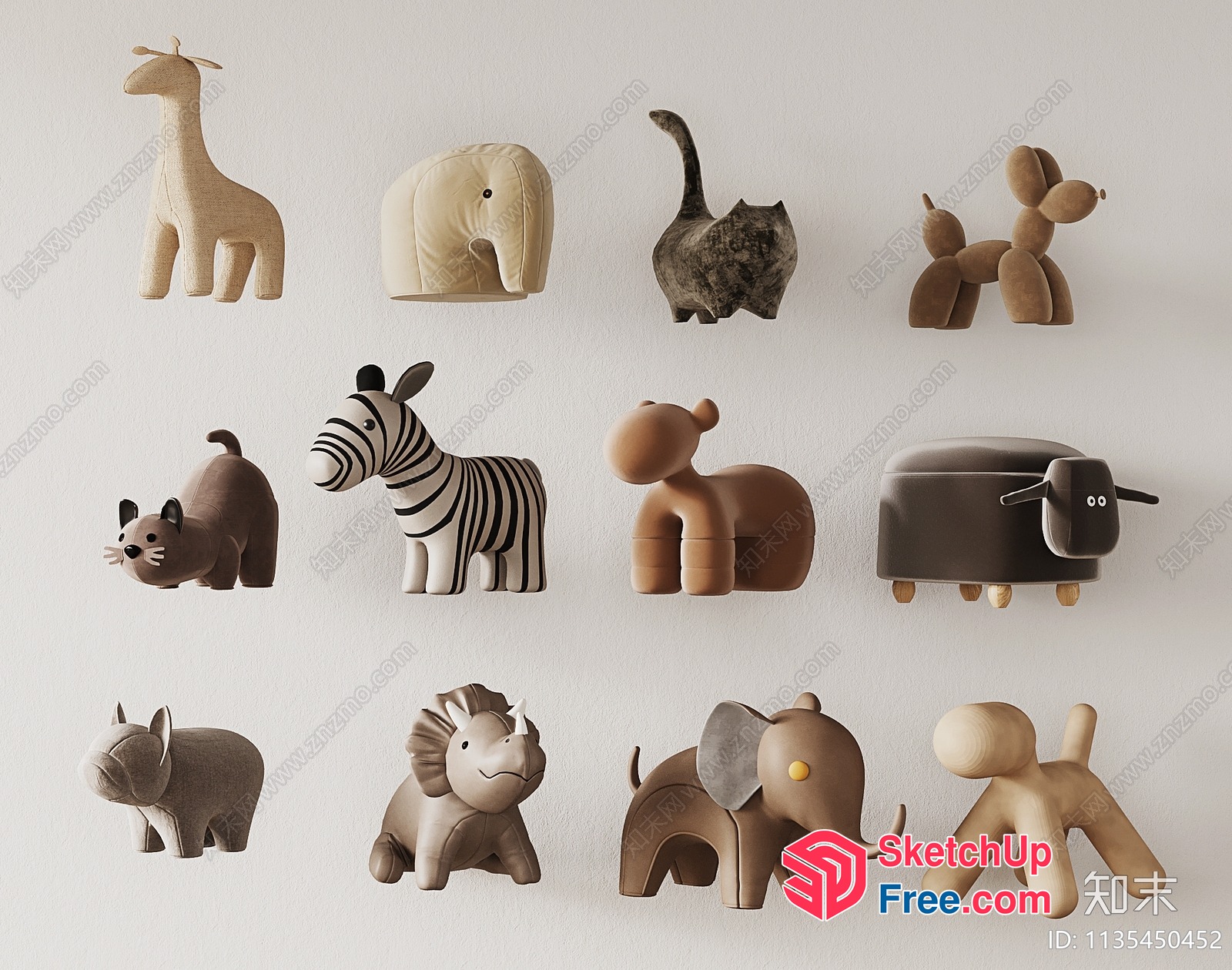Animal Decorations On A White Wall 3D SketchUp File