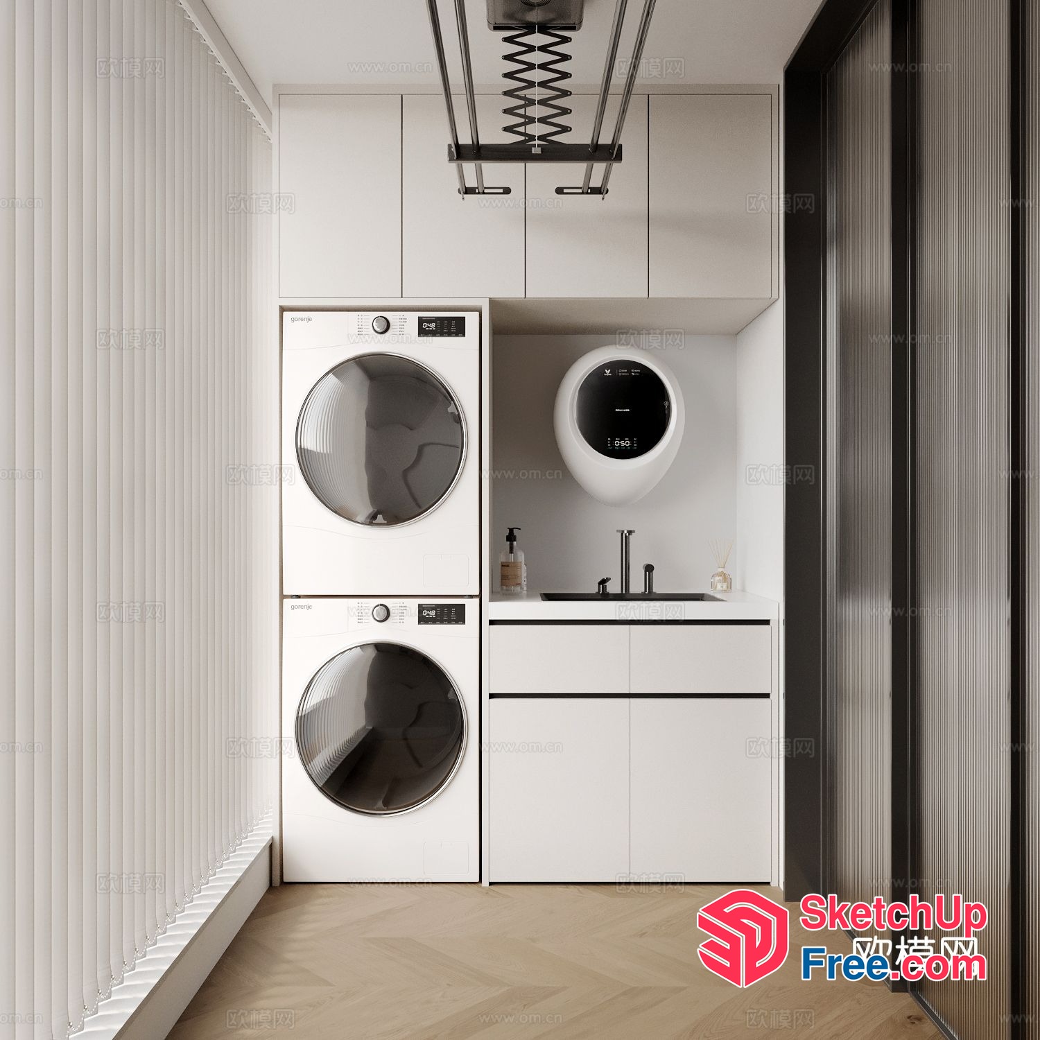 Modern Laundry Room With Sleek Appliances And Neutral Tones 3D SketchUp File