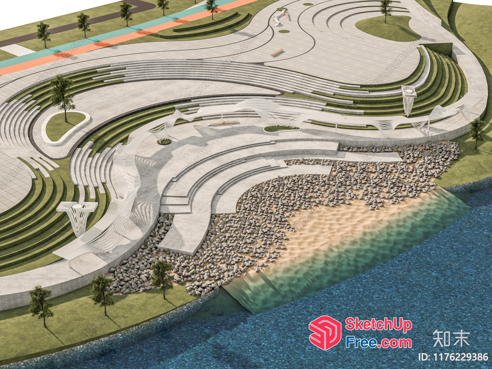 Serpentine Pathway Along The Riverbank 3D SketchUp File