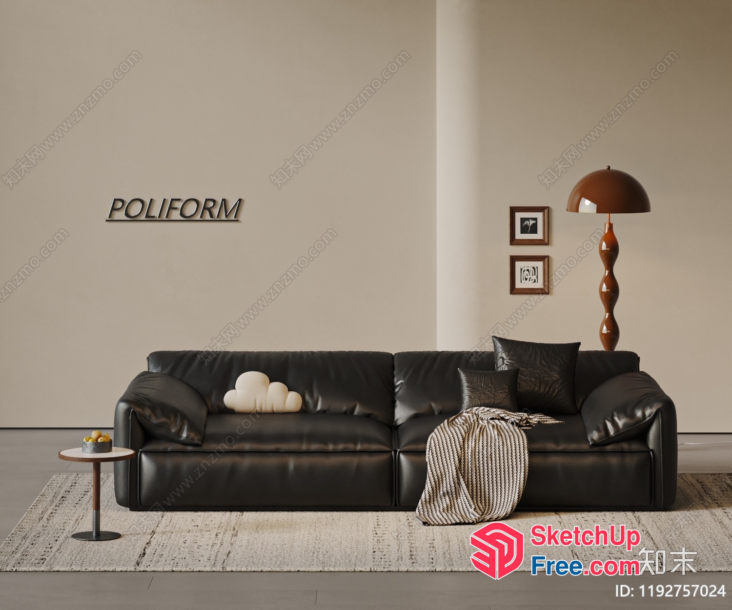Poliform Sofa In A Neutral Living Room 3D SketchUp File