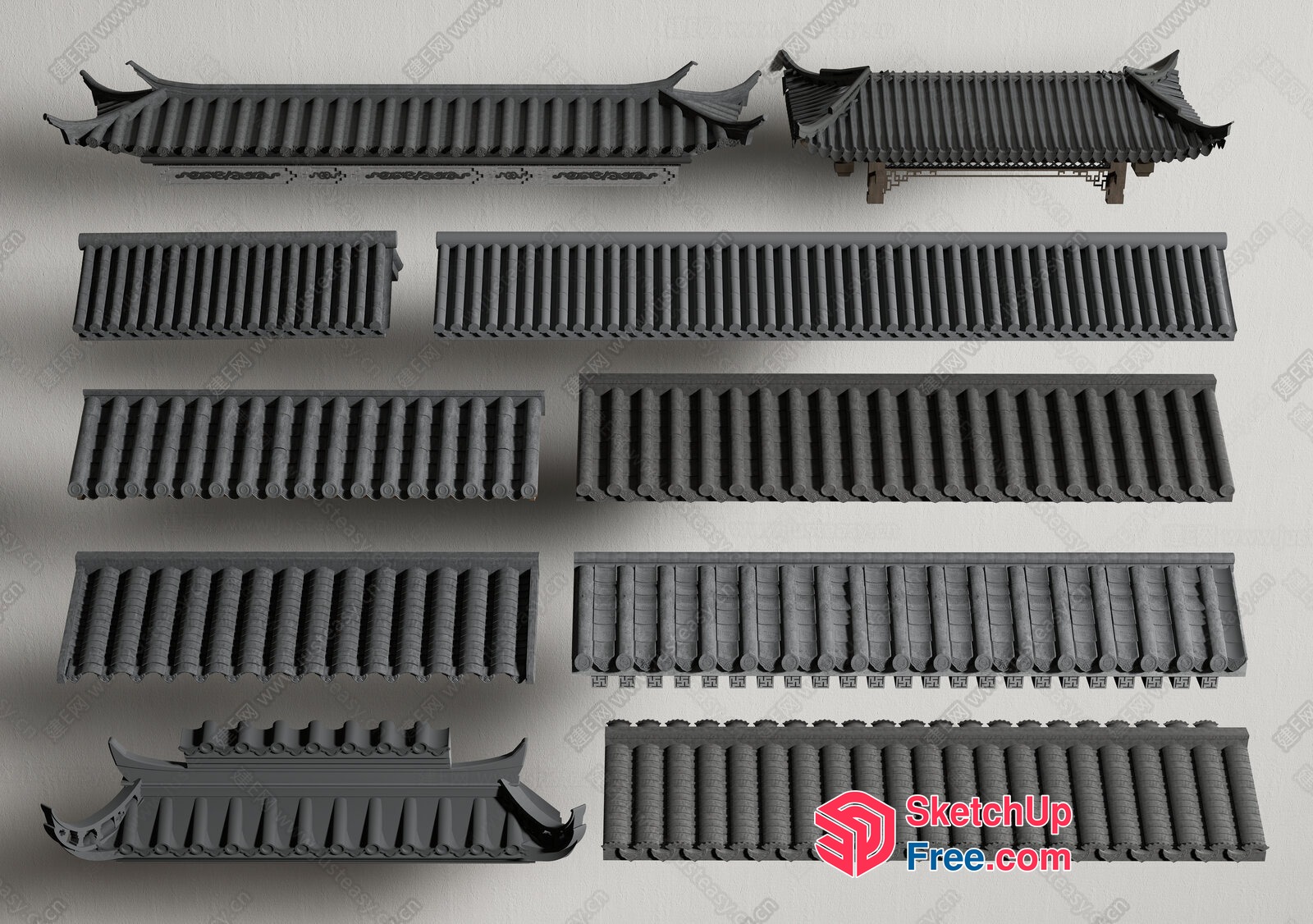Traditional Japanese Roof Design Elements 3D SketchUp File
