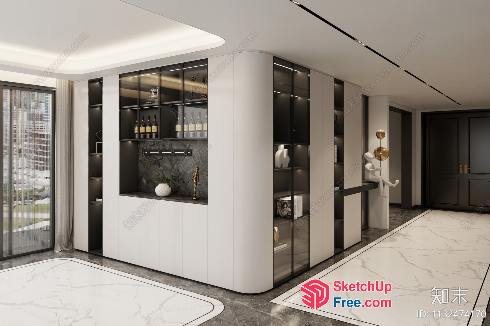 Modern Luxury Interior Design With Wine Display And Decorative Elements 3D SketchUp File