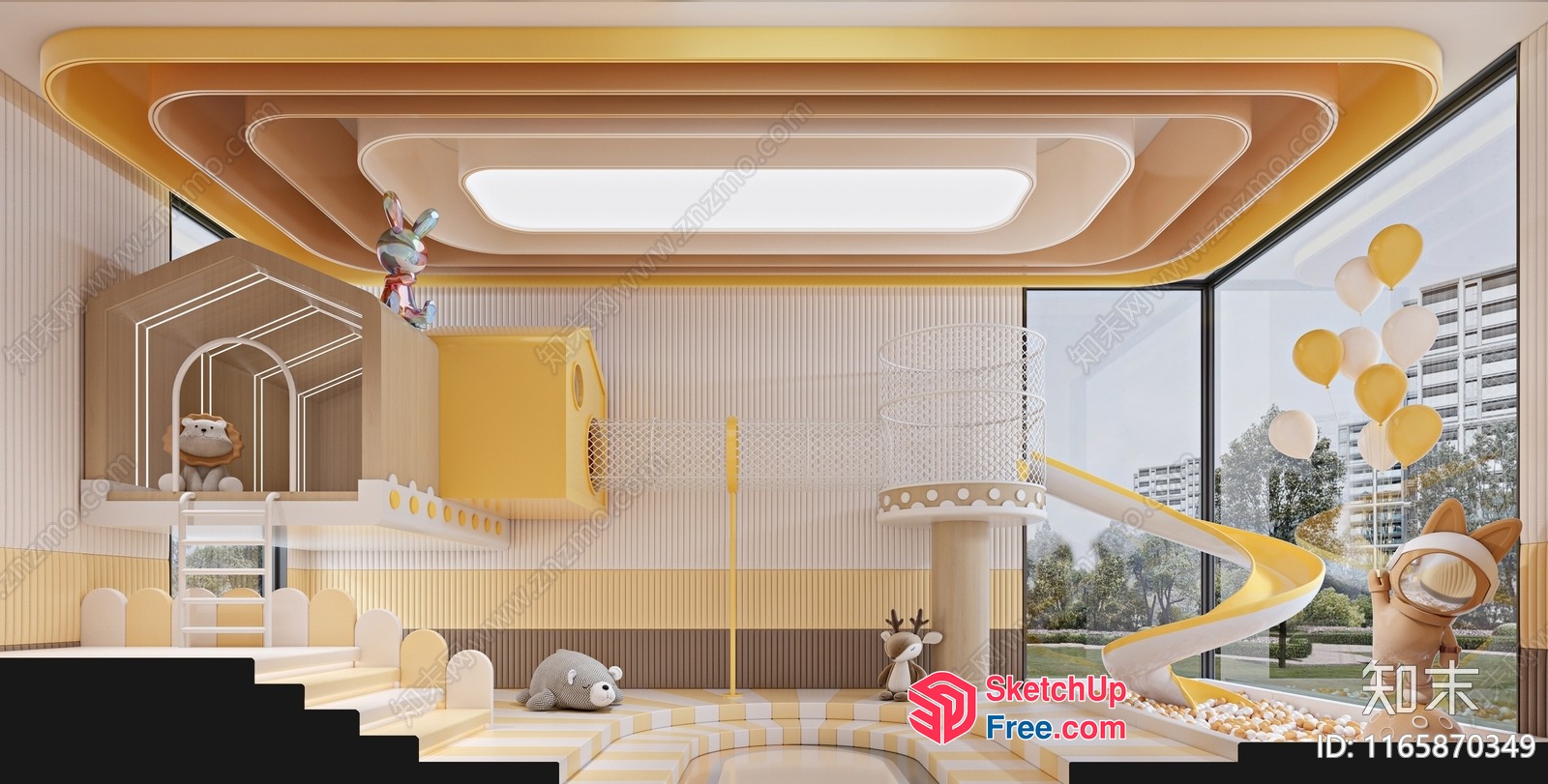 Vibrant Yellow And White Playroom 3D SketchUp File