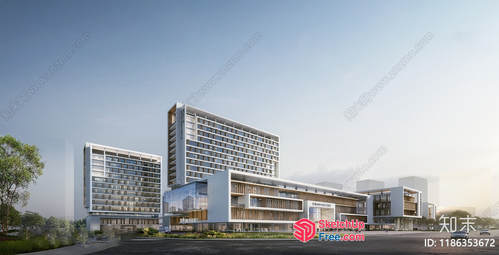 Modern Commercial Building With Glass Curtain Wall 3D SketchUp File