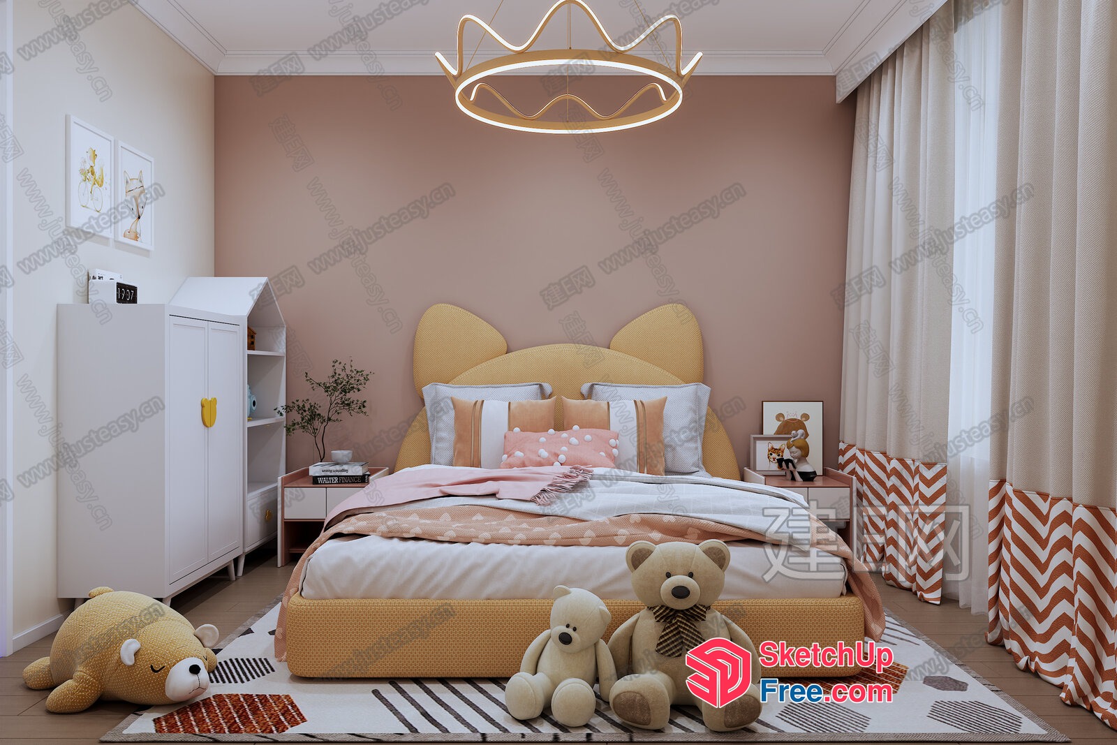 Cozy Modern Bedroom Design For Children 3D SketchUp File