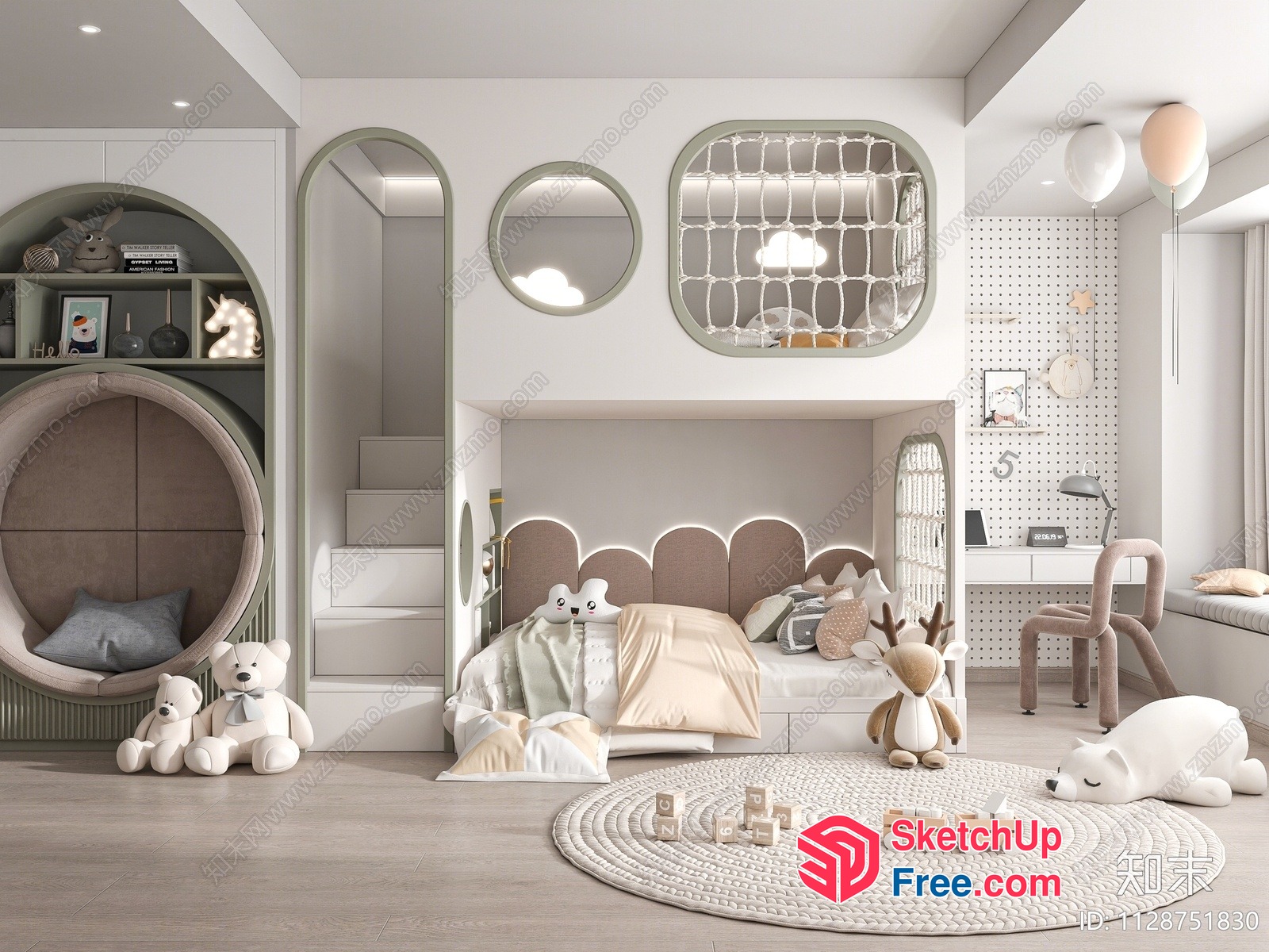 Modern Minimalist Children'S Bedroom Design 3D SketchUp File