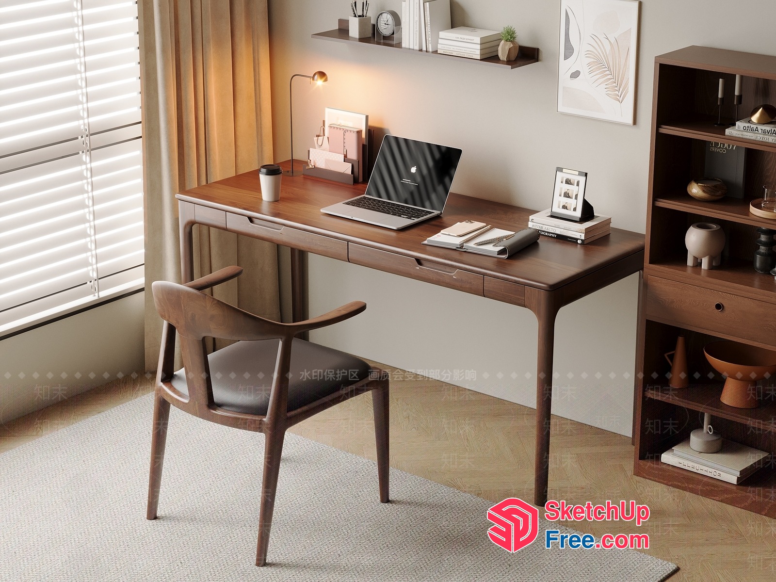 Modern Home Office Workspace With Natural Light 3D SketchUp File