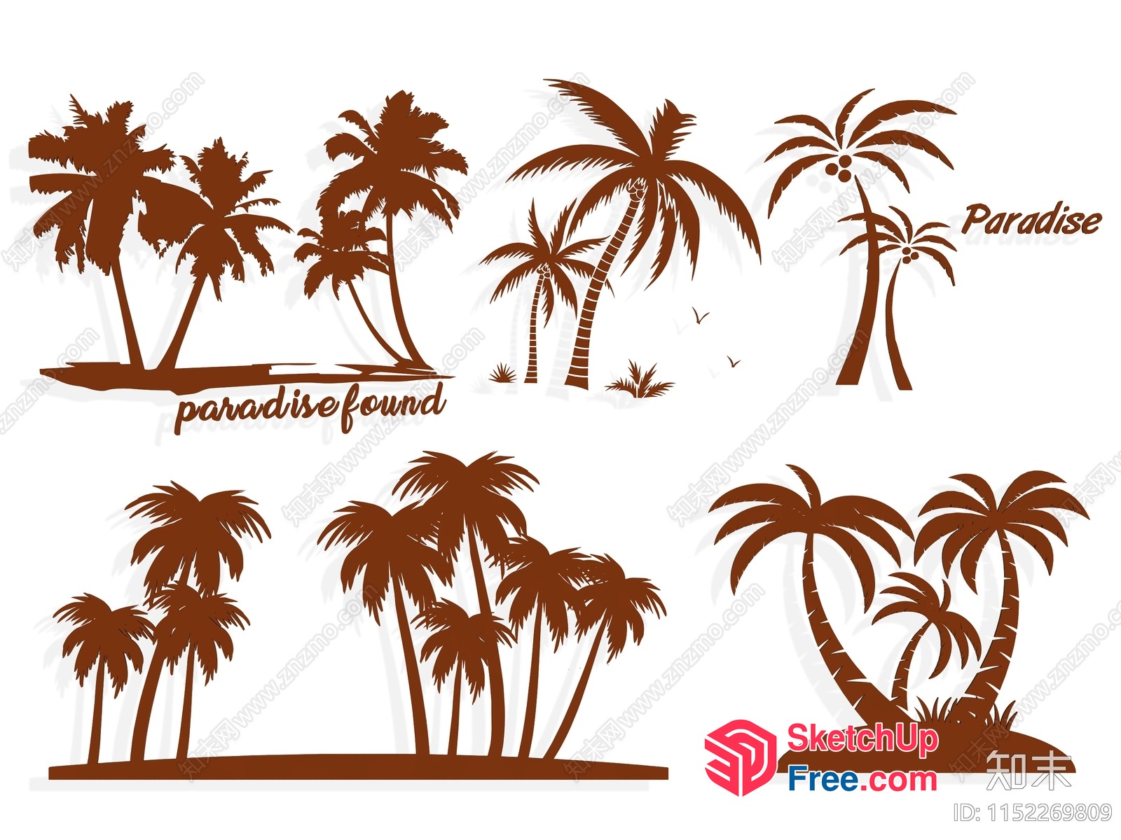 Tropical Island Paradise Silhouettes 3D SketchUp File
